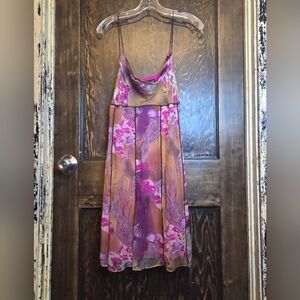 *RARE* Georgiou Studios Mermaid Pink & Brown Silk Midi Dress Sz 6